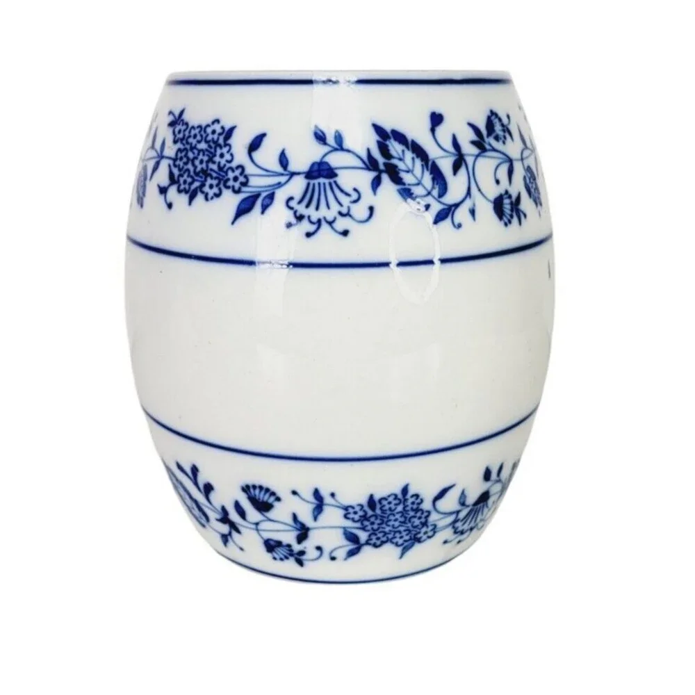 Antique German Porcelain Ceramic Blue & White Delft Round Coffee Jar Canister